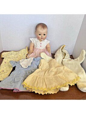 American Character Tiny Tears Doll 15” With Extras Vinyl Hard Plastic Sleep Eyes